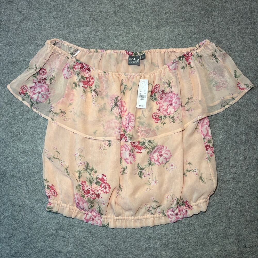 NY & C Women’s XL Pink Floral Off-Shoulder Blouse